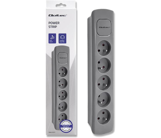 QOLTEC Listwa zasilająca - 5 gniazd, 1.8m, szara 50275 - 1122535 - zdjęcie 2